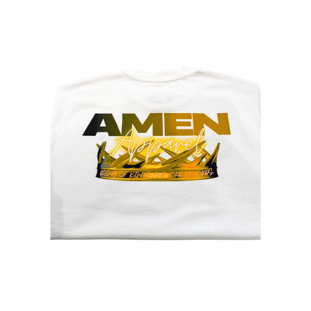 Amen Apparel King of Kings White Tee Gold Crown of thorns oversized t shirt christian catholic amen Streetwear