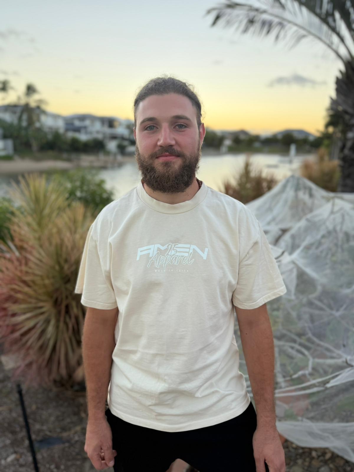 Amen Apparel Catholic Christian streetwear Beige Oversized t-shirt for men  and women Australia