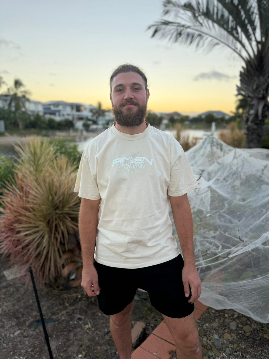 Amen Apparel Catholic Christian streetwear Beige Oversized t-shirt for men  and women Australia