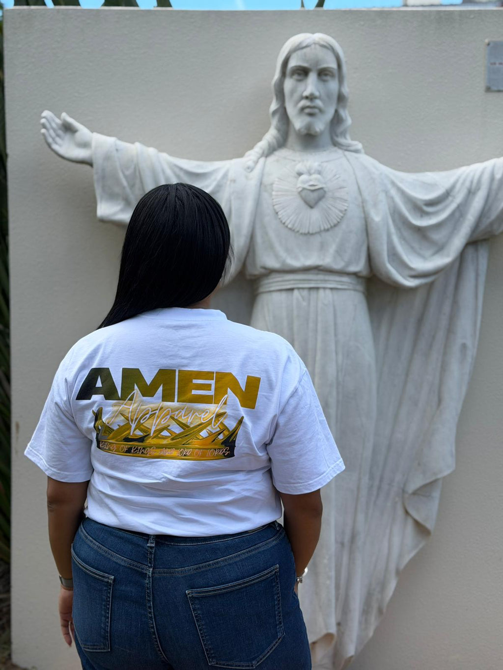 Amen Apparel King of Kings White Tee Gold Crown of thorns oversized t shirt christian catholic amen Streetwear Jesus