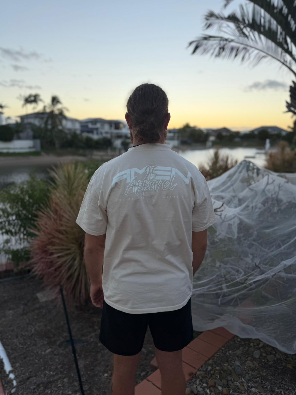 Amen Apparel Catholic Christian streetwear Beige Oversized t-shirt for men  and women Australia faith