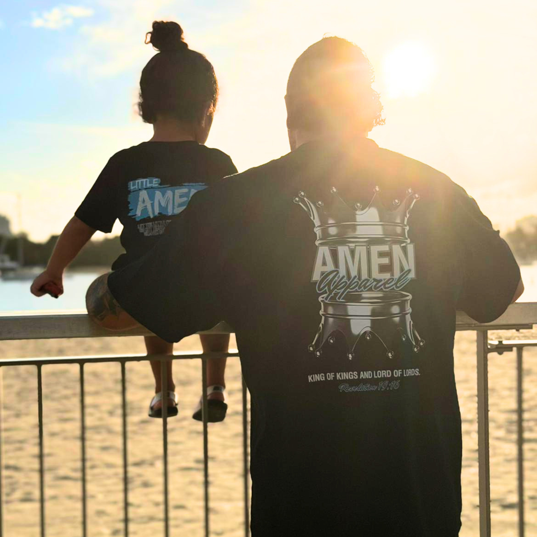 Black faded oversized kids t-shirt with Little Amen blue print, heavyweight Christian streetwear by Amen Apparel Catholic Apparel Tee Jesus Faith Toddler KIng